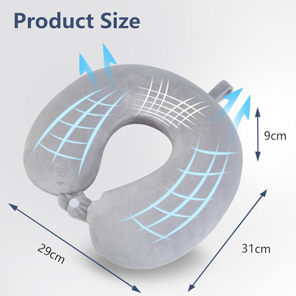 Nackkudde Memory Foam Portabel U-formad Resekudde Cervical Support Kudde (Mörkblå)