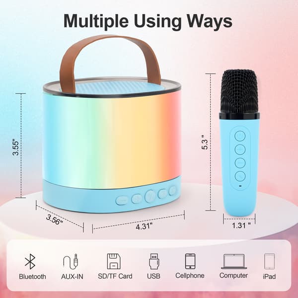 Mini Karaoke-laite lapsille, Bluetooth-kaiutin 2 mikrofonilla (sininen)