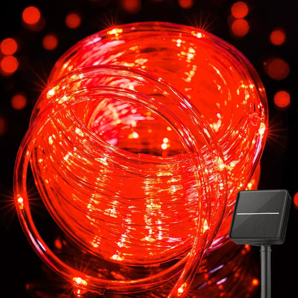 LED-strips, Solcelledrevne lyslenker, vanntette, 12 M, 100 lys, 8 moduser (rød)