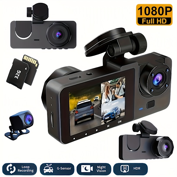 1080P Full HD Biltachograf Bilkamera Med Infrarød Nattesyn 32GB SD-kort