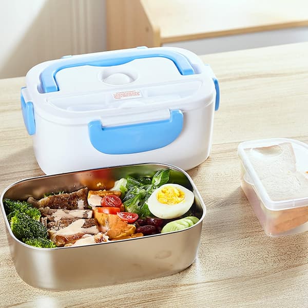 Elektrisk matboks, med plastskje for bil/kontor (grønn)
