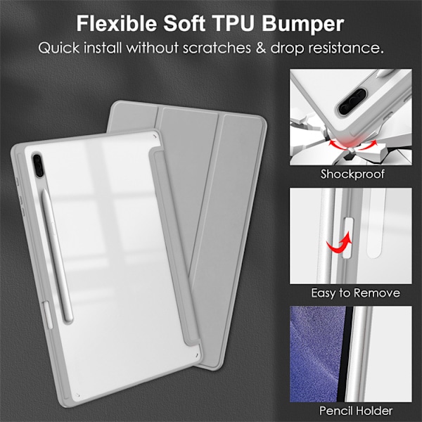 Fodral för Samsung Galaxy TAB S9 PLUS/S9 FE PLUS 12.4 2023 Akryl Tablet Skyddsfodral - grå