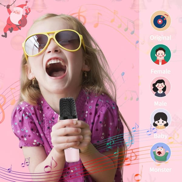 Mini Karaoke-maskin för barn, Bluetooth-högtalare med 2 mikrofoner (rosa)