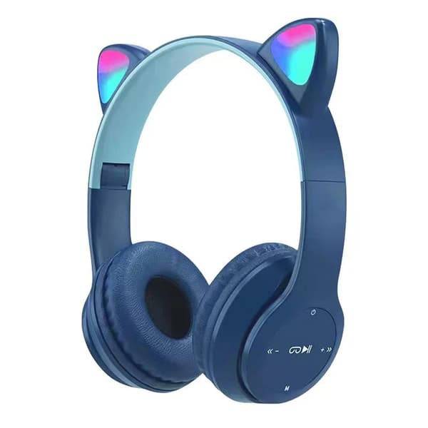 Bluetooth-hörlurar, barnhörlurar, ljusande katthörlurar (mörkblå)