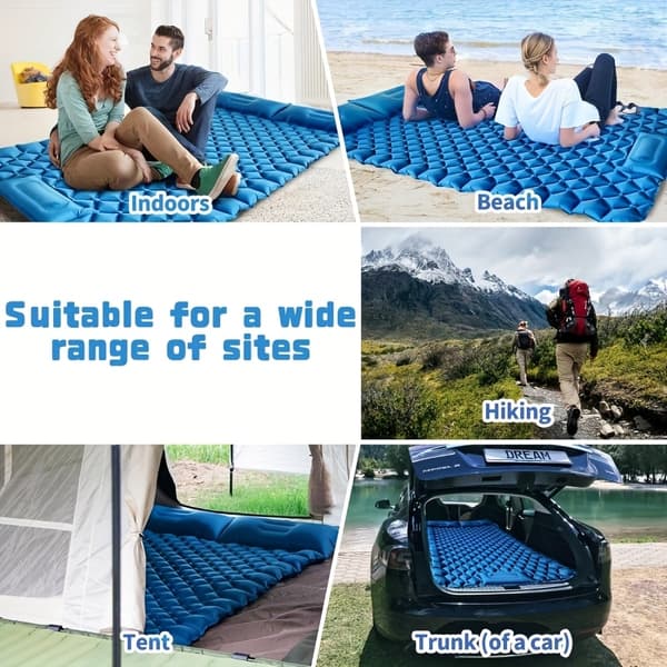 Oppustelig madras, dobbelt liggeunderlag til camping, med indbyggede puder