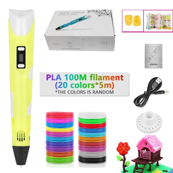 3D-pen med 100 meter PLA-filament og fingerhætter (gul)