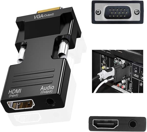 HDMI til VGA konverter med lydport adapter sort