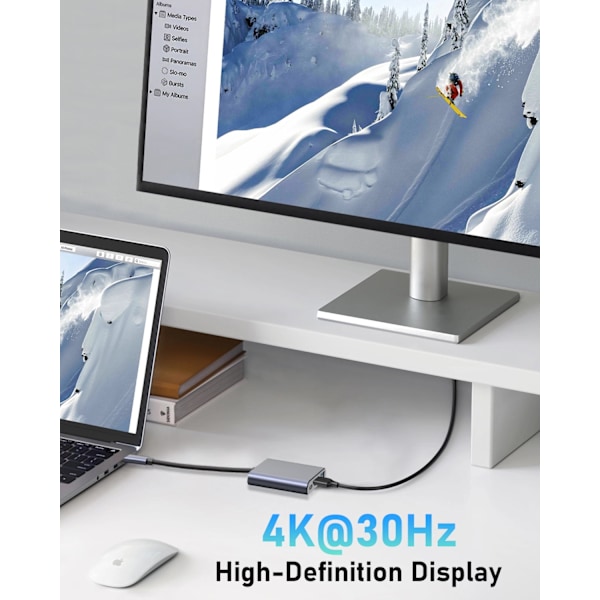 3-i-1 Type-C til HDMI dockingstation Adapter USB 3.0 Hub 4K Video- og Lydkonverter med PD 100W Hurtig Opladning