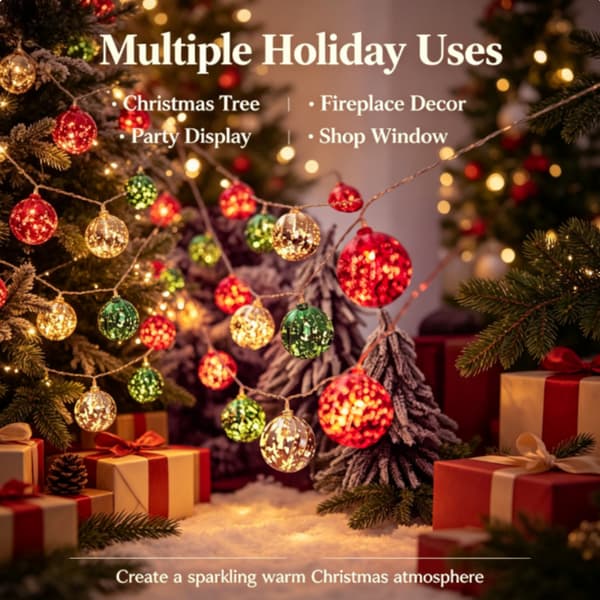 LED lyskæde, USB julekugle lyskæde (3 m, 20 LED)