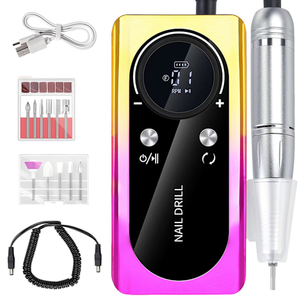 45000RPM Uppladdningsbar Portabel Nagelfil Elektrisk DIY Nagelborr Kit med Smart LCD-Skärm MULTIFÄRGAD