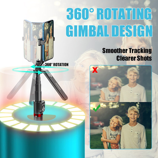 360° Roterende Selfie Stick i Aluminiumlegering 185 cm og Tripod med Dobbelt Fjernbetjening
