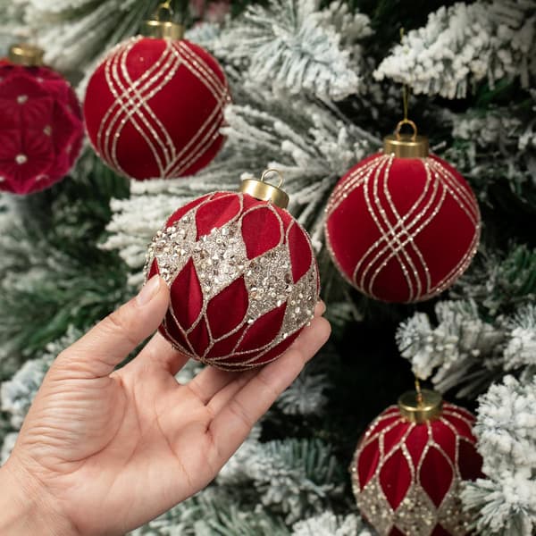 12 stk. julekugler Flocking diamant (Claret)