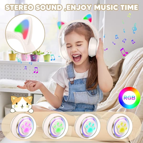 Bluetooth-hörlurar, barnhörlurar med RGB-upplysta kattöron (blå)