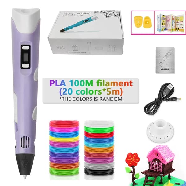 3D Pen med 100-meter PLA-filament og fingerhætter (Lilla)