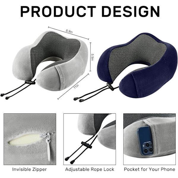 Nackkudde Memory Foam U-formad Resekudde Med Ögonmask Och Öronproppar Röd
