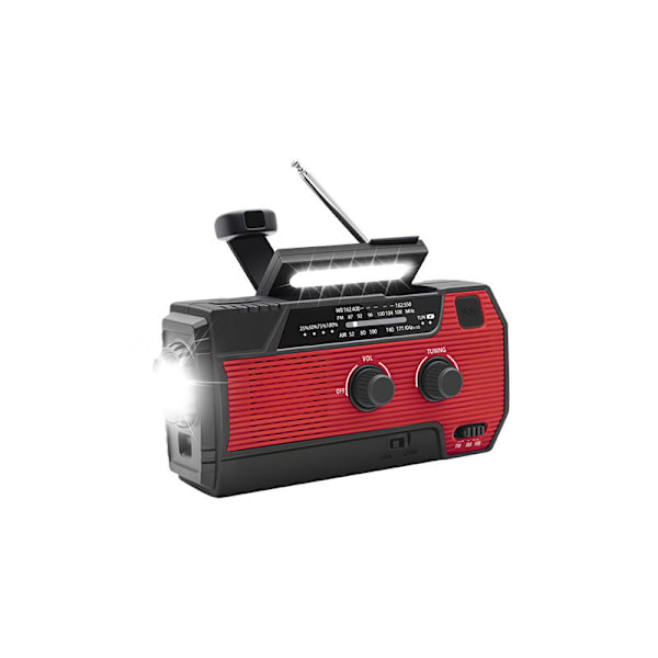 Solradio, 4000mAh AM/FM-radio, Handvev Nödlampa (Röd)