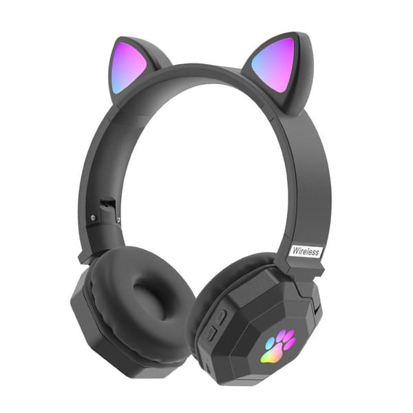 Bluetooth-hörlurar, barnhörlurar, lysande katthörlurar (svarta)