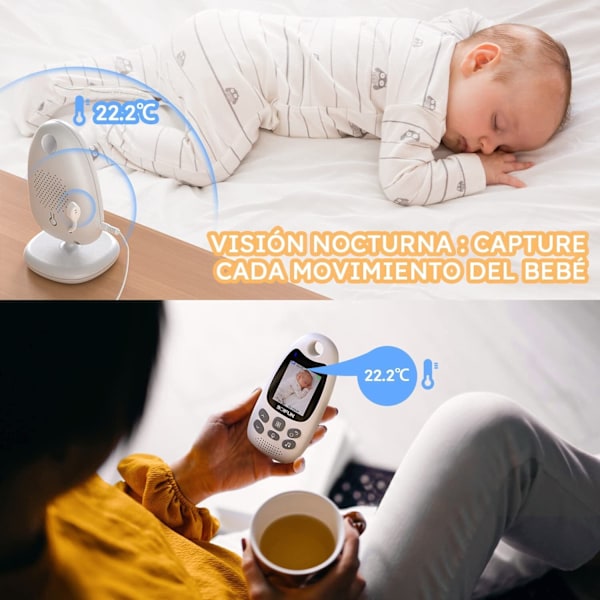 VB610 Babyalarm 2 Tommer Skærm med Tovejs Stemme Intercom Automatisk Nattesyn