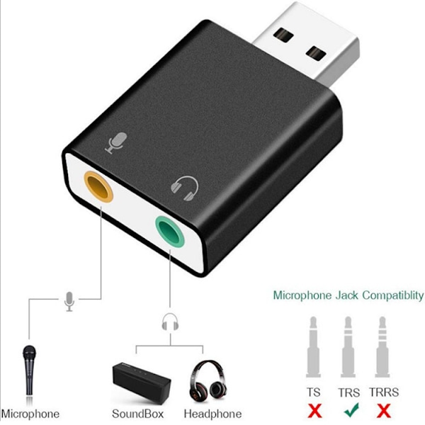 USB 2.0 Eksternt Lydkort 7.1 3D Lydadapter for Windows PC Laptop Hodetelefoner