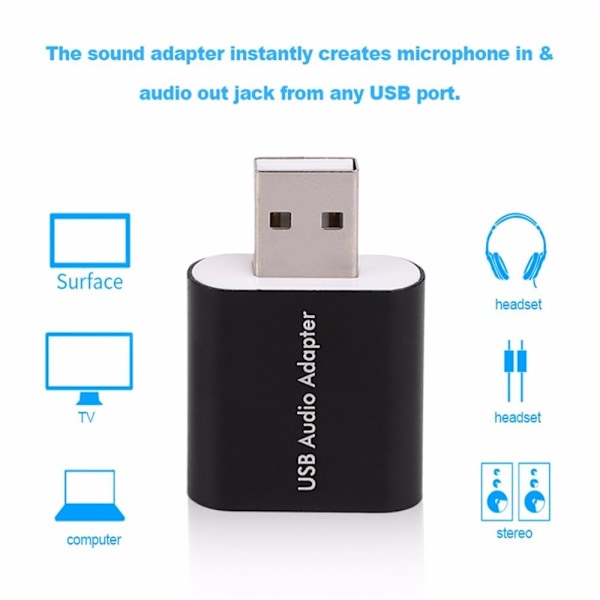 Ekstern USB 2.0 7.1 CH Virtuelt Lydkort Adapter Konverter