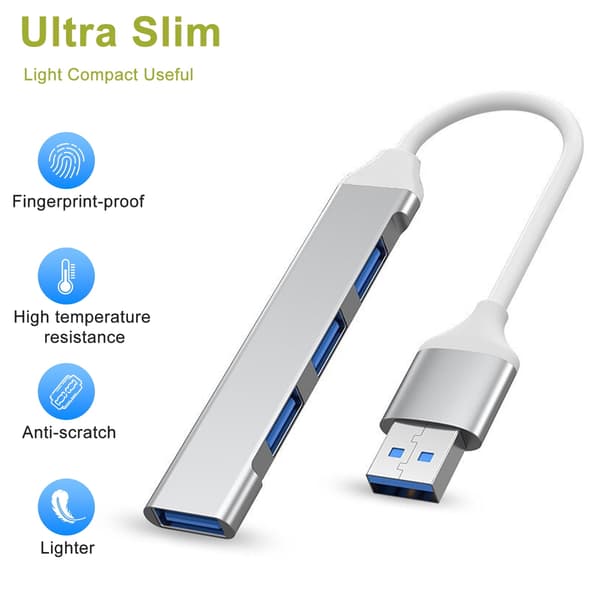 USB 3.0 Hub 4 i 1 USB-port Hub Splitter 5 Gbps Dataoverførselsadapter til Laptop Xbox