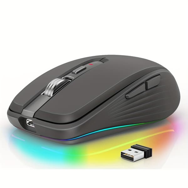 2.4G dubbelläge Bluetooth 5.1 RGB trådlös mus 2400dpi svart