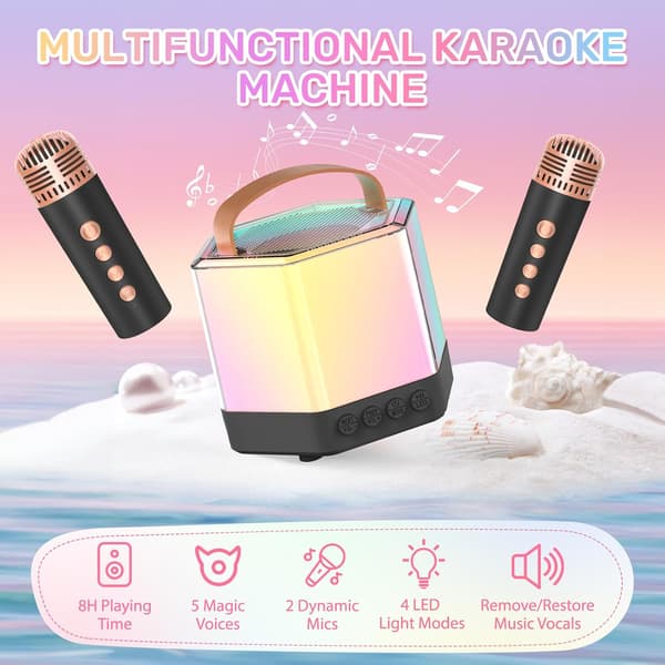 Mini Karaoke Maskine til Børn, Bluetooth højttaler med 2 mikrofoner (sort)