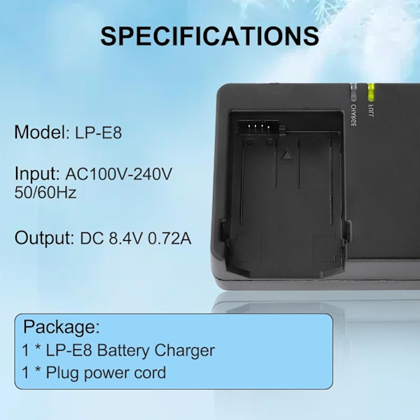 LC-E8 LC-E8C Batterioplader til Canon EOS 550D 600D 650D 700D T2i T3i T4i T5i Kiss X4 X5 X6i X7i Kamera