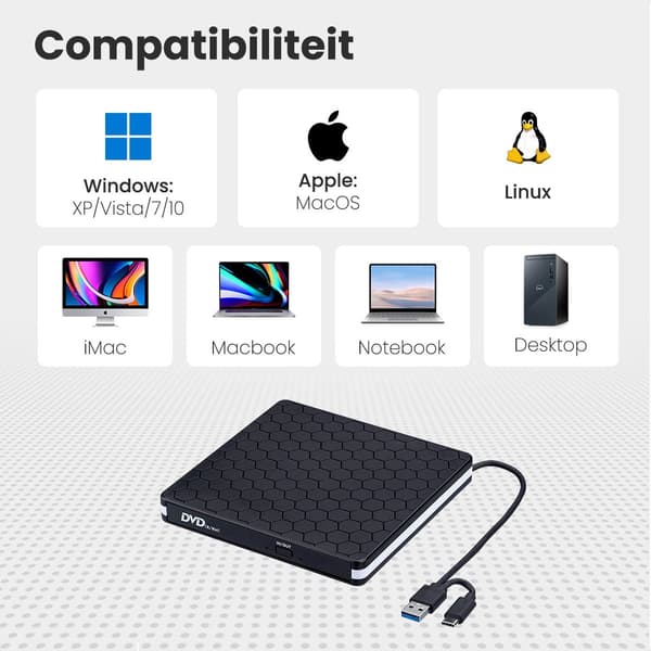 Ekstern DVD/CD-brænder Type-C optisk diskbrænder