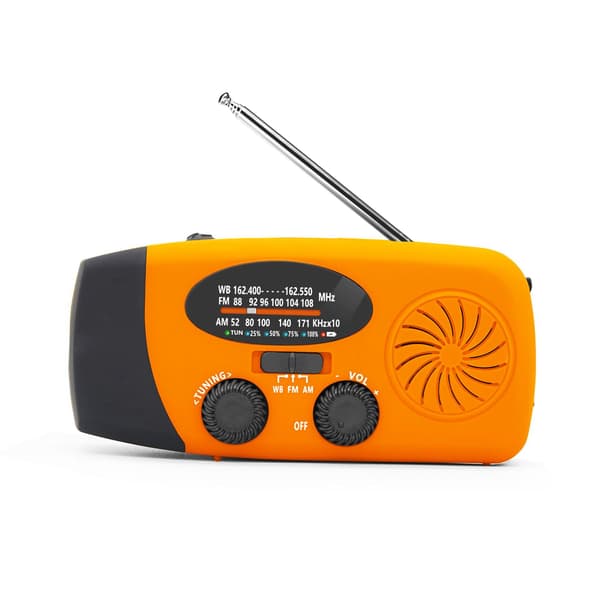 Radio med solcelle 2000mah Håndsvinggenerator med lommelygte (Orange)