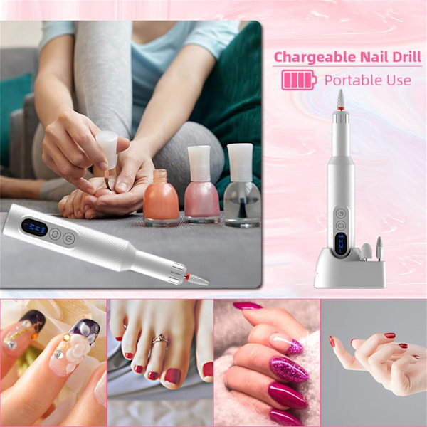 Sladdlös Elektrisk Nagelborr Set, 3 Hastigheter, Dubbel Rotation Och 6 Nagelborr Bits, Uppladdningsbart Nagelfils Set