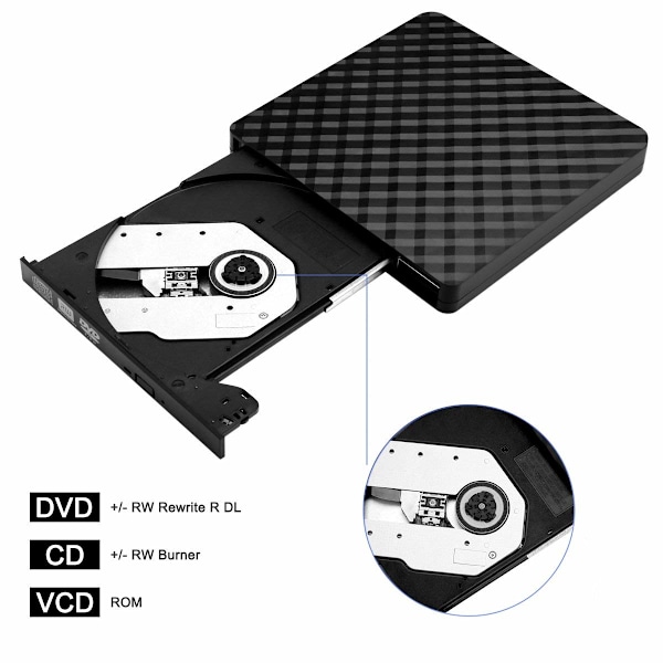 Extern DVD-brännare Spelare USB 3.0 Portabel CD DVD +/-RW Optisk Enhet