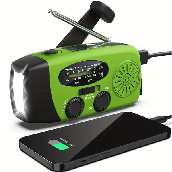 Radio aurinkokennolla 2000Mah virrantuotolla ja taskulampulla (vihreä)