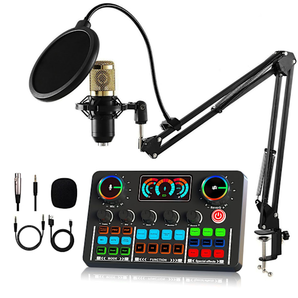 V98 Live Lydkort Audio Interface Audio Mikser med BM800 Gull Kondensatormikrofon og Mikrofonstativ