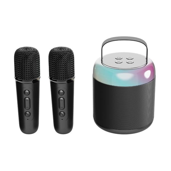 Mini Karaoke Maskine til Børn Trådløs Bluetooth-højttaler med 2 mikrofoner (sort)