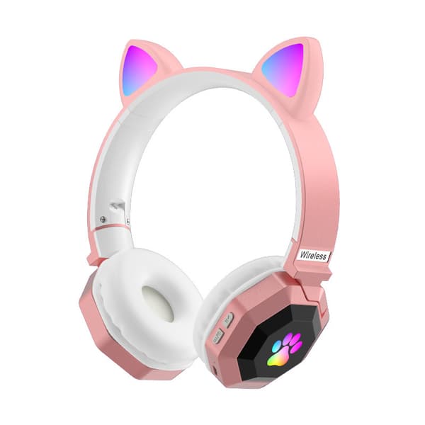Bluetooth-øretelefoner, børnehovedtelefoner, lysende katteøre-hovedtelefoner (pink)