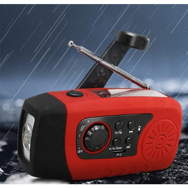 Radio Solar, 2000mAh, Nød håndsving FM-radio lommelygte med USB-kabel (sort)