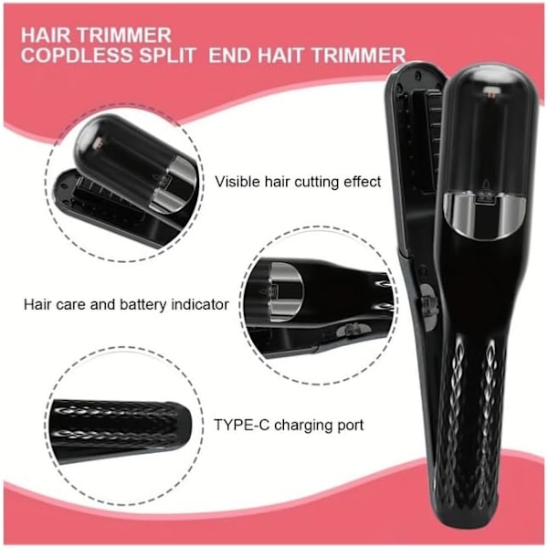 Hårtrimmer Unisex Reparationstrimmer För Trasiga, Frissiga, Torra, Skadade Och Sköra Kluvna Toppar （svart）