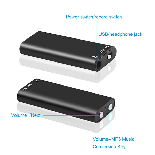 Röststyrd digital inspelare, Mini dold MP3-ljudspelare, USB-uppladdningsbar (16GB)
