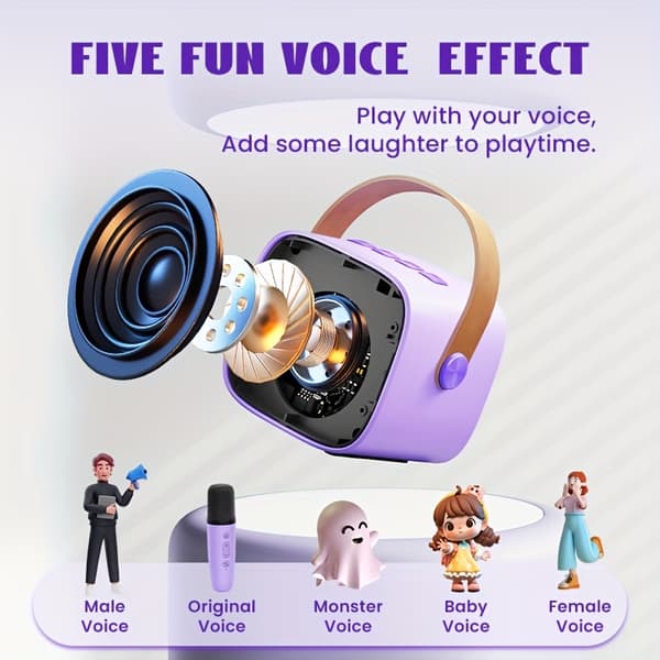 Mini Karaoke-laite lapsille, langaton Bluetooth-kaiutin, 2 mikrofonilla (pinkki)