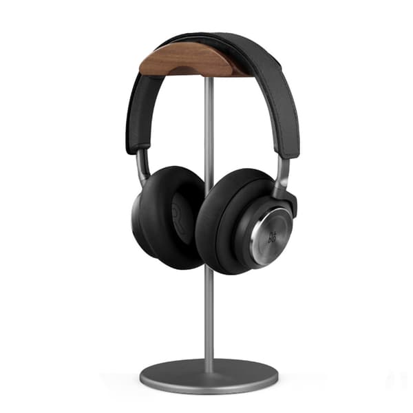 Hörlursställ Träpall metallfäste Gaming headset förvaringsställ grå