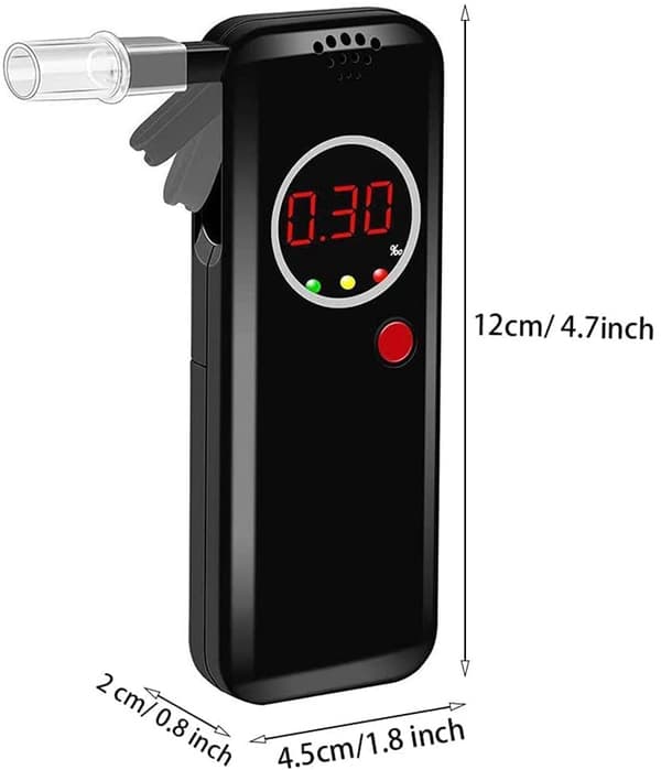 Professionel alkometer med høj præcision, med 6 mundstykker (sort)