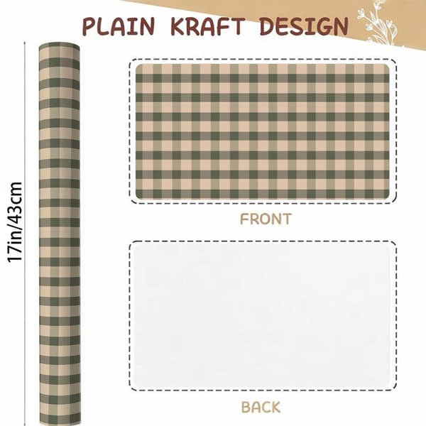 Omslagspapper, Kraft presentpapper - 43x500cm (Green Check)