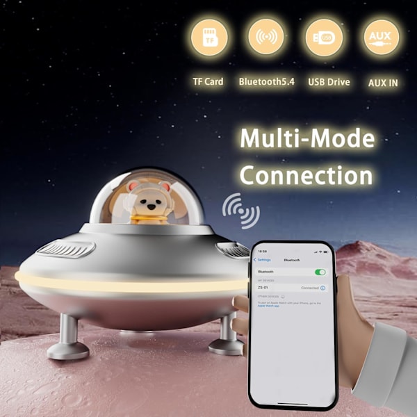 Bluetooth-högtalare med nattlampa Bluetooth 5.4 och Aux- och TF-kortingång Silver