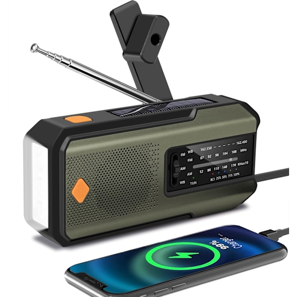 Nödhandvevradio med 3 LED-ficklampor, lämplig för inomhus- och utomhuscamping Armégren