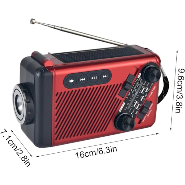 Solradio, Handvevad Nödsituationer AM/FM Radio Ficklampa (Röd)