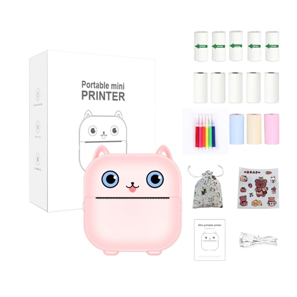 Portabel Bluetooth Termisk Skrivare X15 Rosa (5 Rullar Termopapper + 5 Rullar Klistermärken + 3 Rullar Färgat Papper + 6 Färgade Pennor + 1 Klistermärke)