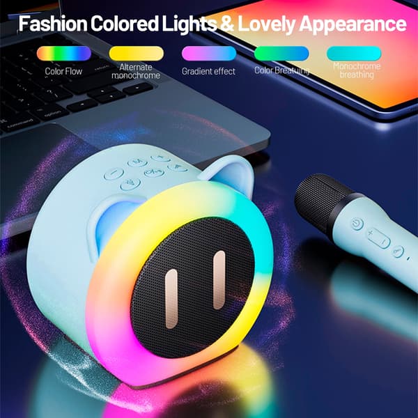 Mini Karaoke-laite lapsille, Bluetooth-kaiutin 2 mikrofonilla (pinkki)
