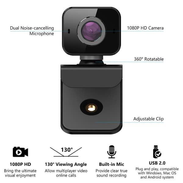 Webkamera 1080P HD USB driver-fritt kamera