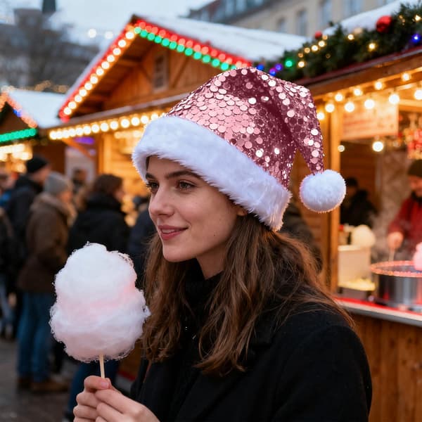 Julehat, pailletbesat julehat, egnet plys julehat til voksne (pink)